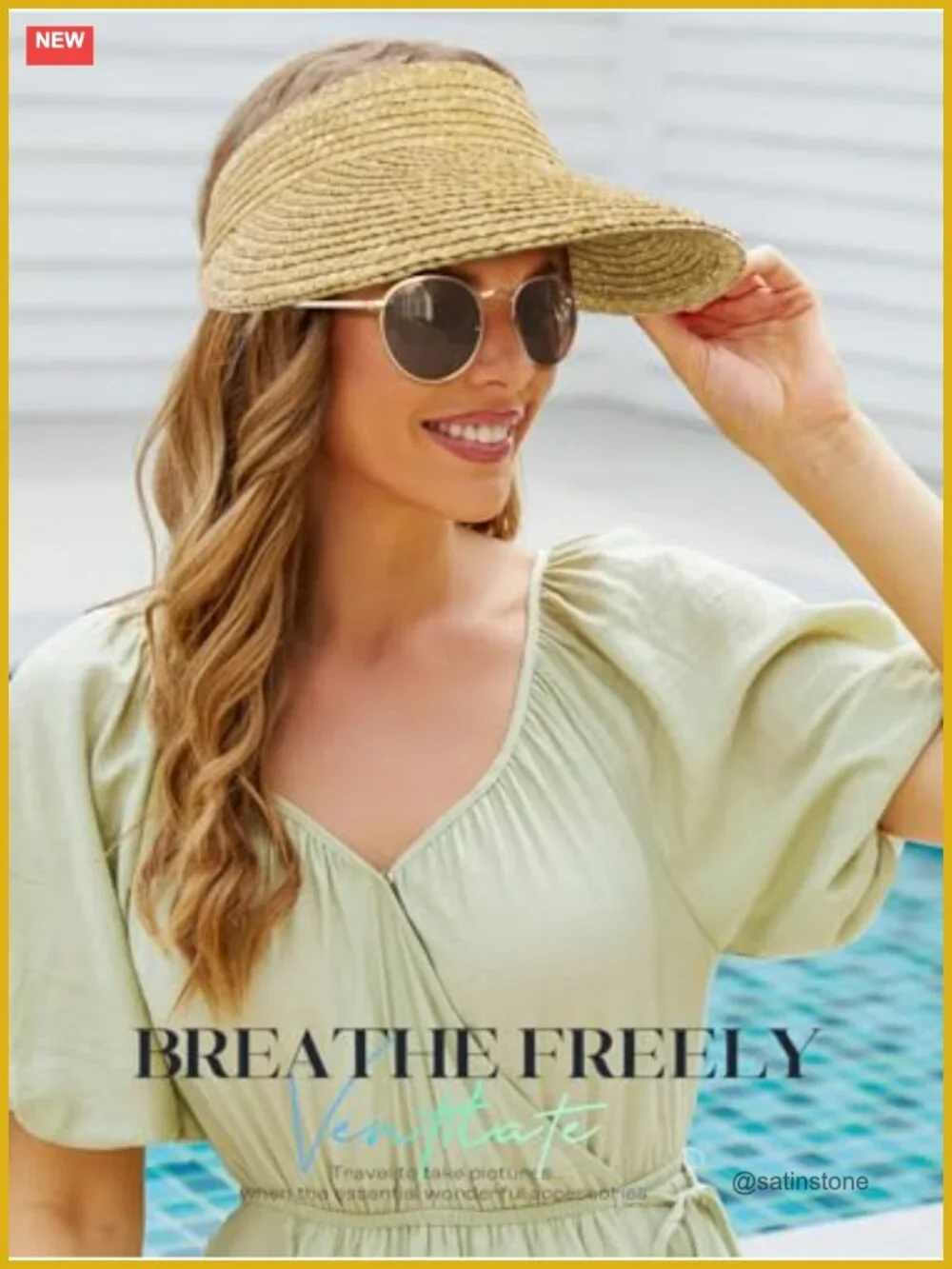 Wide Brim Straw Visor Hat - Packable Sun Protection UPF 50+